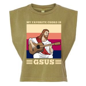 Jesus Playing Guitar Design My Favorite Chord Is Gsus Funny Gift Garment-Dyed Women's Muscle Tee