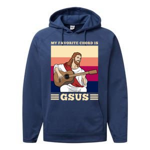 Jesus Playing Guitar Design My Favorite Chord Is Gsus Funny Gift Performance Fleece Hoodie