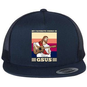 Jesus Playing Guitar Design My Favorite Chord Is Gsus Funny Gift Flat Bill Trucker Hat