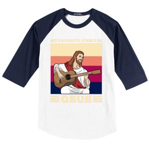 Jesus Playing Guitar Design My Favorite Chord Is Gsus Funny Gift Baseball Sleeve Shirt