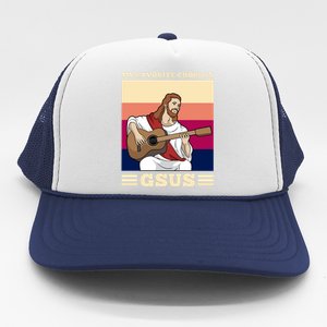 Jesus Playing Guitar Design My Favorite Chord Is Gsus Funny Gift Trucker Hat