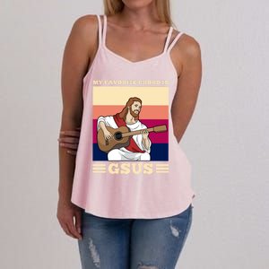 Jesus Playing Guitar Design My Favorite Chord Is Gsus Funny Gift Women's Strappy Tank