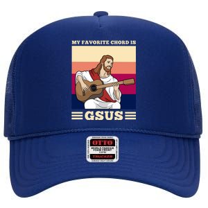 Jesus Playing Guitar Design My Favorite Chord Is Gsus Funny Gift High Crown Mesh Back Trucker Hat