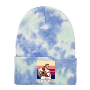 Jesus Playing Guitar Design My Favorite Chord Is Gsus Funny Gift Tie Dye 12in Knit Beanie