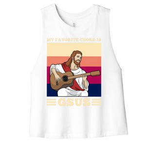 Jesus Playing Guitar Design My Favorite Chord Is Gsus Funny Gift Women's Racerback Cropped Tank