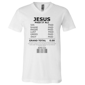 Jesus Paid It All Lord Christ Savior Salvation Grace V-Neck T-Shirt