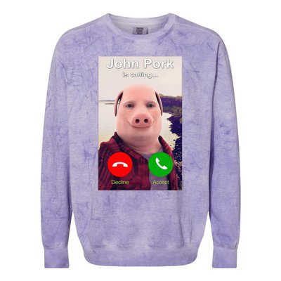 John Pork Is Calling Funny John Pork Meme Colorblast Crewneck Sweatshirt