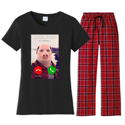 John Pork Is Calling Funny John Pork Meme Women's Flannel Pajama Set