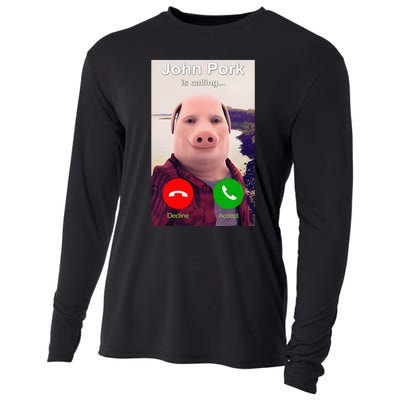 John Pork Is Calling Funny John Pork Meme Cooling Performance Long Sleeve Crew