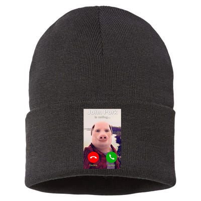 John Pork Is Calling Funny John Pork Meme Sustainable Knit Beanie