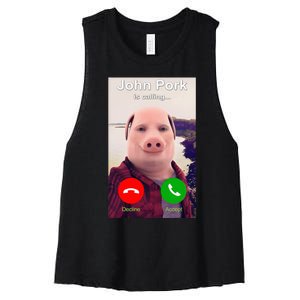 John Pork Is Calling Funny John Pork Meme Women's Racerback Cropped Tank