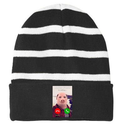 John Pork Is Calling Funny John Pork Meme Striped Beanie with Solid Band