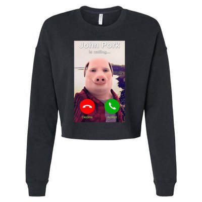 John Pork Is Calling Funny John Pork Meme Cropped Pullover Crew