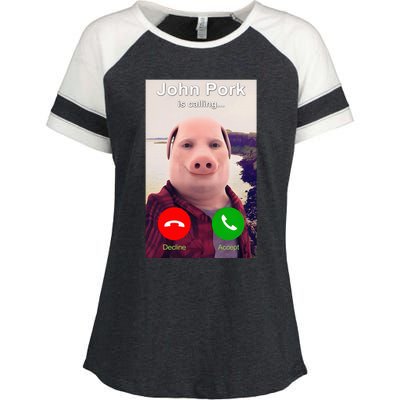 John Pork Is Calling Funny John Pork Meme Enza Ladies Jersey Colorblock Tee