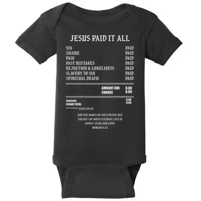 Jesus Paid It All Sin Shame Pain Past Mistakes Rejection Baby Bodysuit