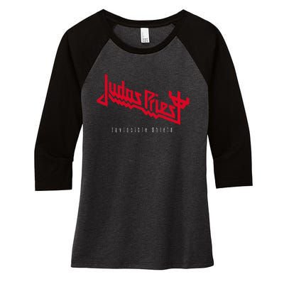 Judas Priest – Invincible Shield Red Women's Tri-Blend 3/4-Sleeve Raglan Shirt