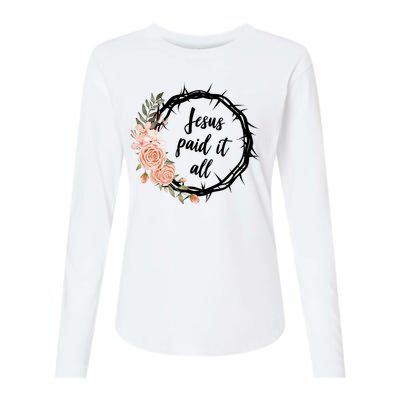 Jesus Paid It All Floral Crown Christian Womens Cotton Relaxed Long Sleeve T-Shirt