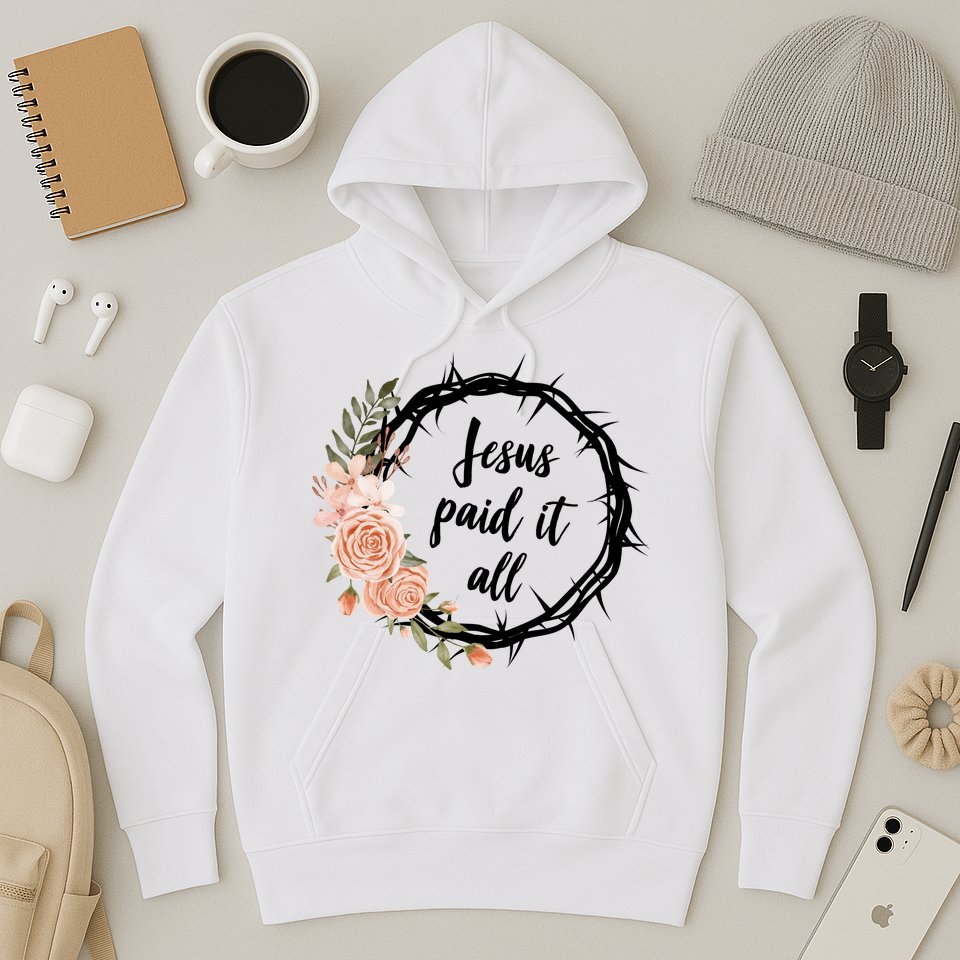 Jesus Paid It All Floral Crown Christian Hoodie