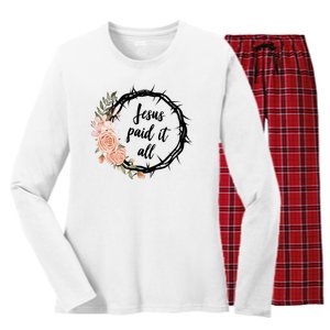 Jesus Paid It All Floral Crown Christian Women's Long Sleeve Flannel Pajama Set 