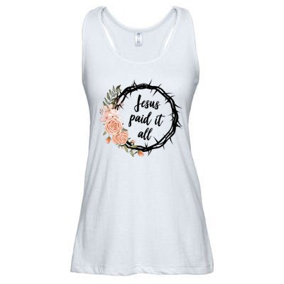 Jesus Paid It All Floral Crown Christian Ladies Essential Flowy Tank