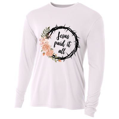 Jesus Paid It All Floral Crown Christian Cooling Performance Long Sleeve Crew