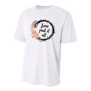 Jesus Paid It All Floral Crown Christian Youth Performance Sprint T-Shirt