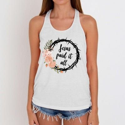 Jesus Paid It All Floral Crown Christian Women's Knotted Racerback Tank