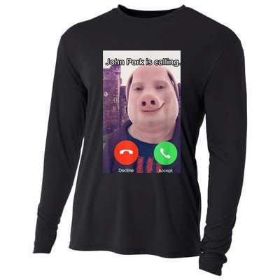 John Pork Is Calling Funny Answer Call Phone Cooling Performance Long Sleeve Crew