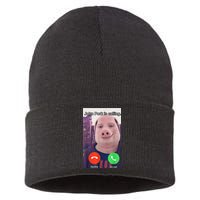 John Pork Is Calling Funny Answer Call Phone Sustainable Knit Beanie