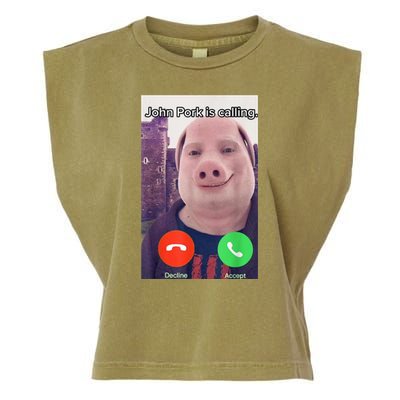 John Pork Is Calling Funny Answer Call Phone Garment-Dyed Women's Muscle Tee