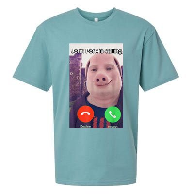 John Pork Is Calling Funny Answer Call Phone Sueded Cloud Jersey T-Shirt