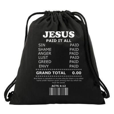 Jesus Paid It All Receipt Drawstring Bag