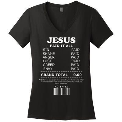 Jesus Paid It All Receipt Women's V-Neck T-Shirt