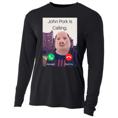 John Pork Is Calling Fuuny Answer Call Phone Cooling Performance Long Sleeve Crew