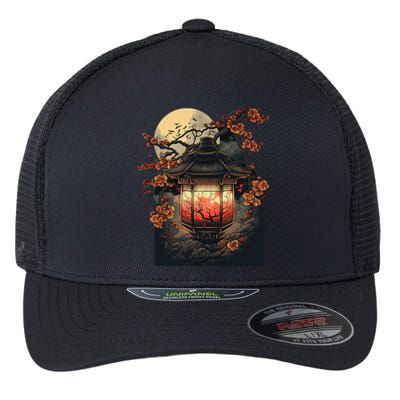 Japanese Pagoda Lantern Japan Art Sakura Blossom Zen Art Flexfit Unipanel Trucker Cap