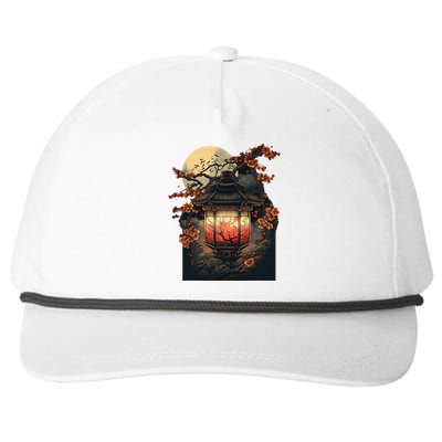 Japanese Pagoda Lantern Japan Art Sakura Blossom Zen Art Snapback Five-Panel Rope Hat