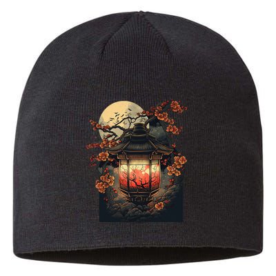 Japanese Pagoda Lantern Japan Art Sakura Blossom Zen Art Sustainable Beanie