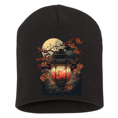 Japanese Pagoda Lantern Japan Art Sakura Blossom Zen Art Short Acrylic Beanie