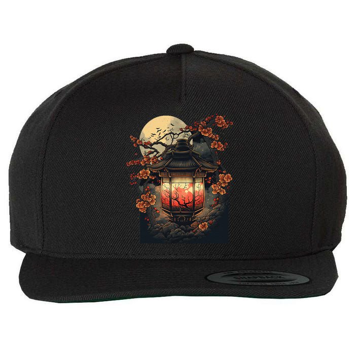 Japanese Pagoda Lantern Japan Art Sakura Blossom Zen Art Wool Snapback Cap