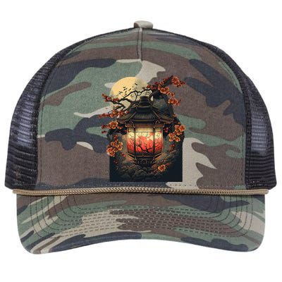 Japanese Pagoda Lantern Japan Art Sakura Blossom Zen Art Retro Rope Trucker Hat Cap