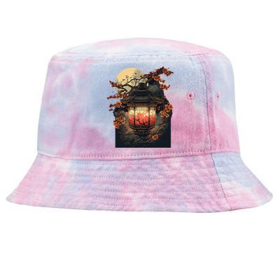 Japanese Pagoda Lantern Japan Art Sakura Blossom Zen Art Tie-Dyed Bucket Hat