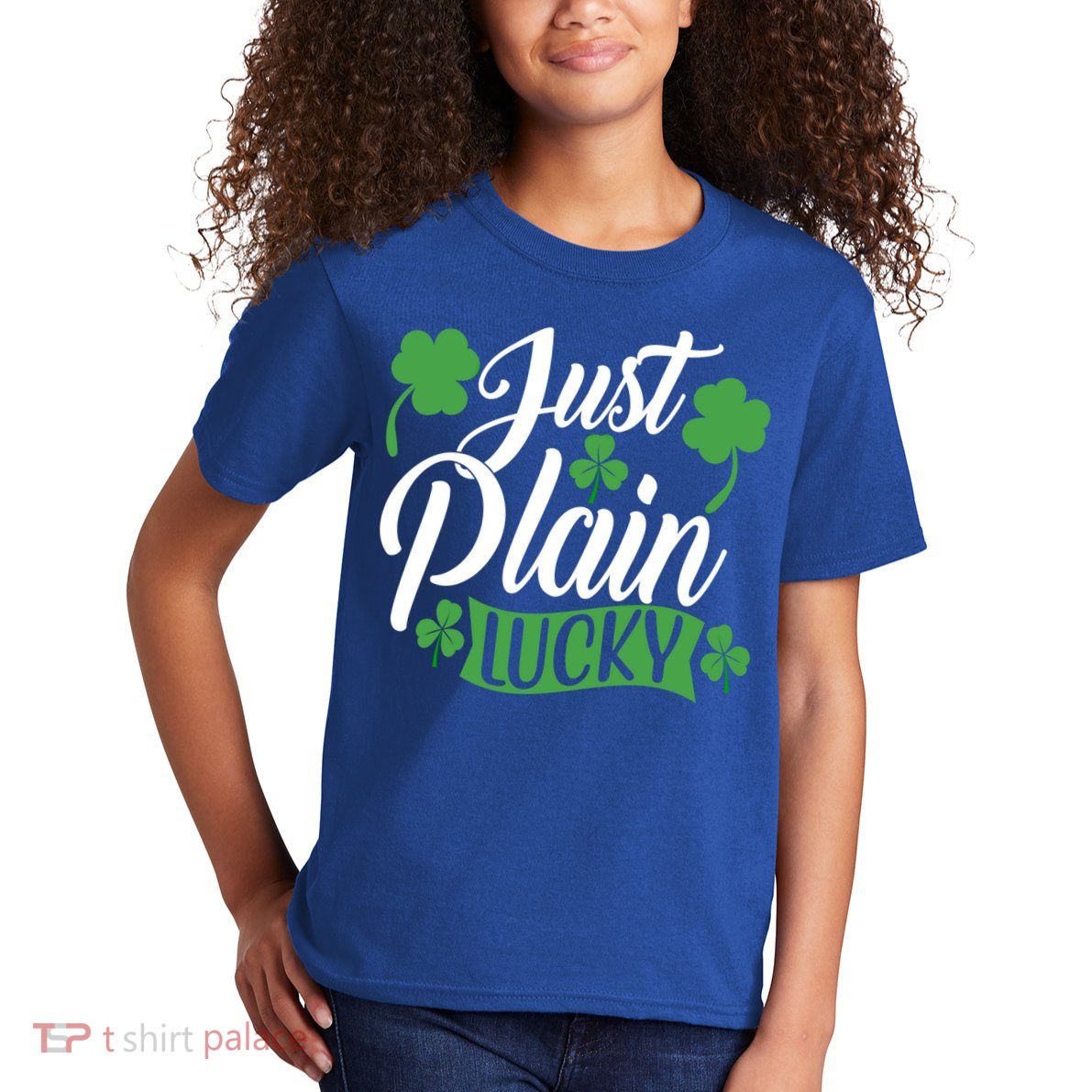 Just Plain Lucky Funny St Patrick's Feeling Lucky Irish Meme Gift Kids T-Shirt
