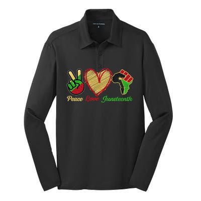 Juneteenth Peace Love Black Black History Month Freedom Day Funny Gift Silk Touch Performance Long Sleeve Polo