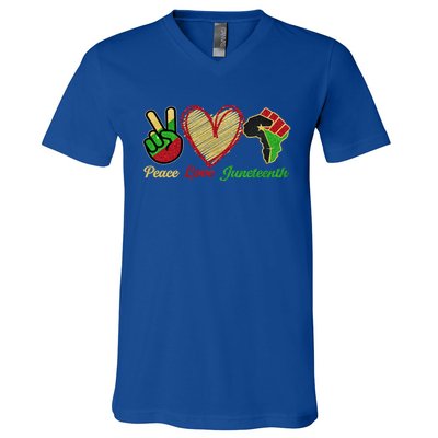 Juneteenth Peace Love Black Black History Month Freedom Day Funny Gift V-Neck T-Shirt