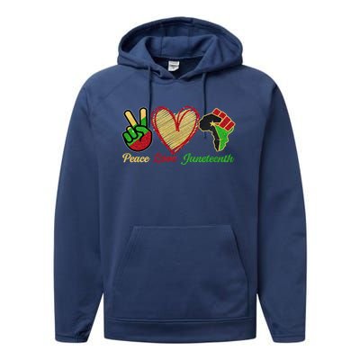 Juneteenth Peace Love Black Black History Month Freedom Day Funny Gift Performance Fleece Hoodie