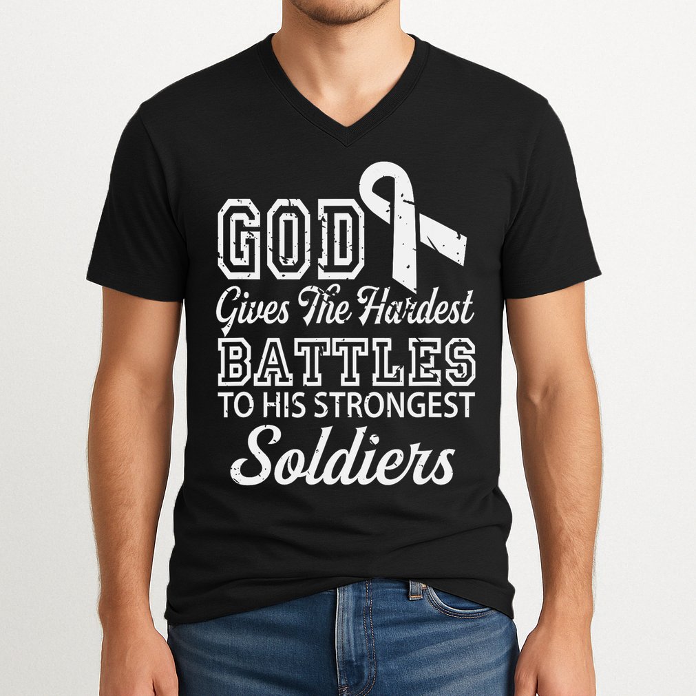 Jesus Prayer Lung Cancer Warrior Gift Lung Cancer Awareness V-Neck T-Shirt