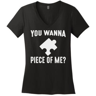 Jigsaw Puzzle Master Puzzle King Queen You Wanna Piece Of Me Women's V-Neck T-Shirt