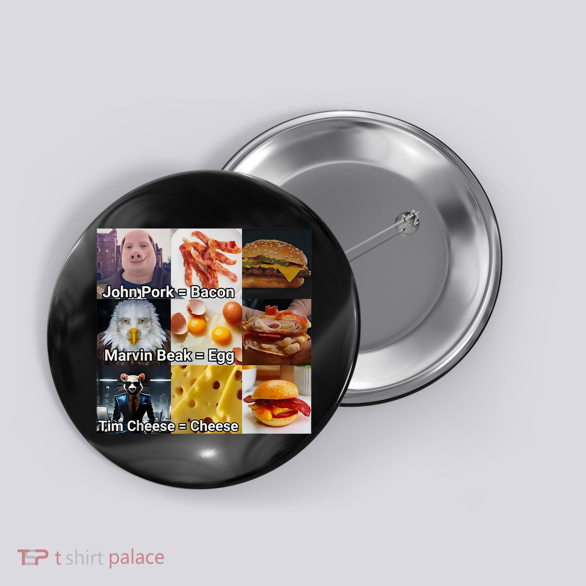 John Pork Marvin Beak Tim Cheese Funny Bacon Egg Cheese  Button