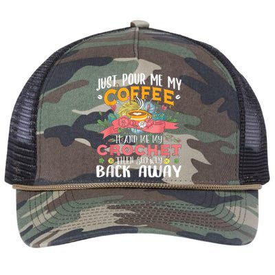 Just Pour Me My Coffee Hand Me My Crochet Crocheting Lover Retro Rope Trucker Hat Cap