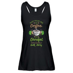 Just Pour Me My Coffee Hand Me My Crochet Crocheting Ladies Essential Flowy Tank